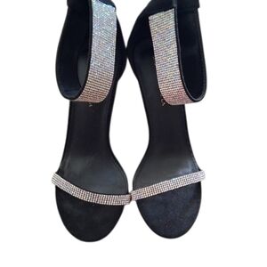 Shoe Republic LA Black Heels with Crystal-Strap Ankle Detail